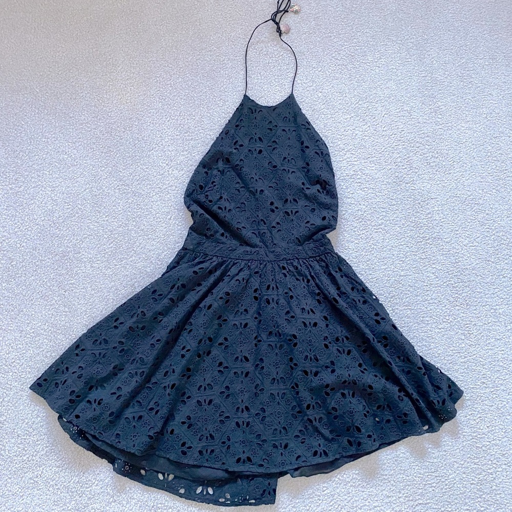 Zimmerman backless halter black cotton eyelet flare dress. size 1 Australia
